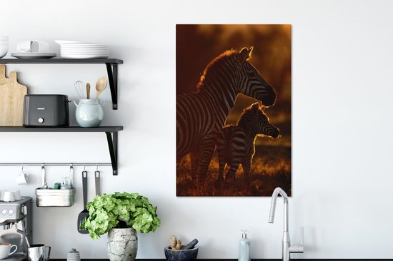 Zebra avec jeune toile 2cm 60x90 cm - Tirage photo sur toile peinture (Décoration murale salon / chambre) / animaux sauvages Peintures sur toile