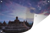 Tuinposter - Tuindoek - Tuinposters buiten - Paarse ochtendlucht boven de Borobudur - 120x80 cm - Tuin