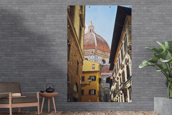 Rue colorée et le Dom de Florence en Italie Affiche de jardin 120x180 cm - Toile de jardin / Toile d'extérieur / Peintures d'extérieur (décoration de jardin) XXL / Groot format!