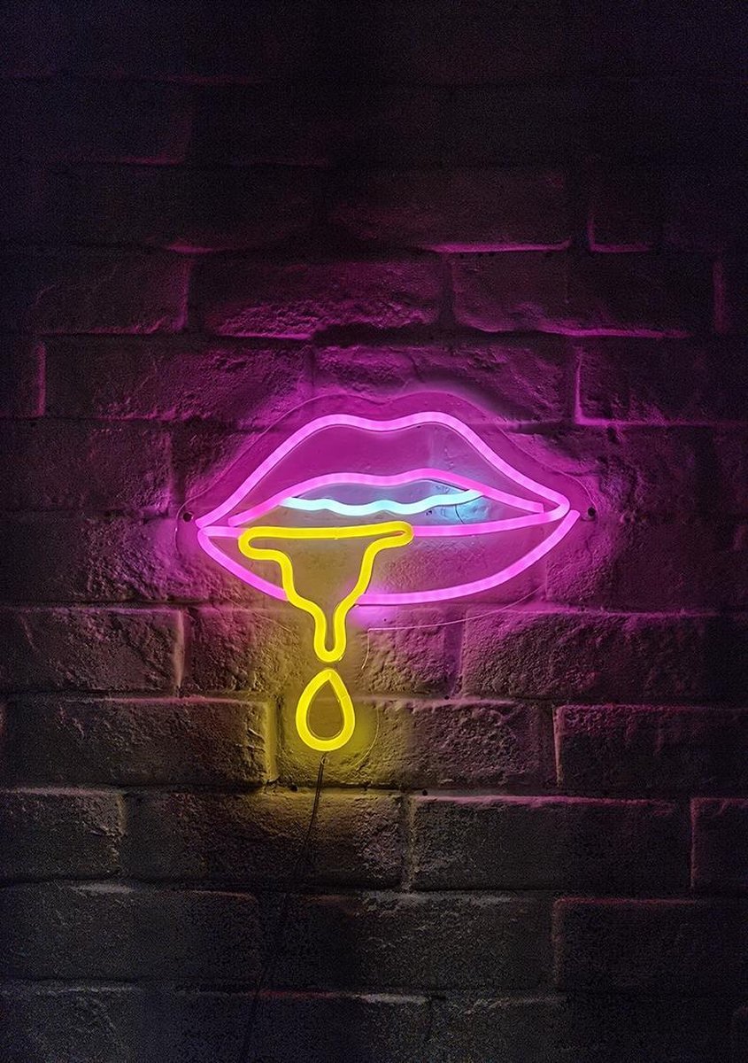 OHNO Neon Verlichting Lips 1 - Neon Lamp - Wandlamp - Decoratie - Led - Verlichting - Lamp - Nachtlampje - Mancave Decoratie - Neon Party - Kamer decoratie aesthetic - Wandecoratie woonkamer - Wandlamp binnen - Lampen - Neon - Led Verlichting - Roze