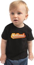 Zwart fan t-shirt voor baby / peuters - Holland met Nederlandse wimpel - Nederland supporter - EK/ WK shirt / outfit 98