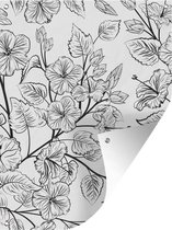 Muurdecoratie buiten Een zwart wit illustratie van een bloemdessin - 120x160 cm - Tuindoek - Buitenposter
