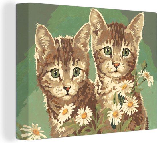 Canvas Schilderij Een tekening van twee kittens in pop art - Wanddecoratie