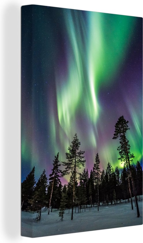 Une belle aurore boréale sur la toile de Laponie suédoise 90x140 cm - Tirage photo sur toile (Décoration murale salon / chambre)