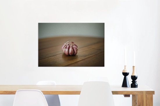 Un seul ail ou Allium sativum sur la table Toile 90x60 cm - Tirage photo sur toile (Décoration murale salon / chambre)