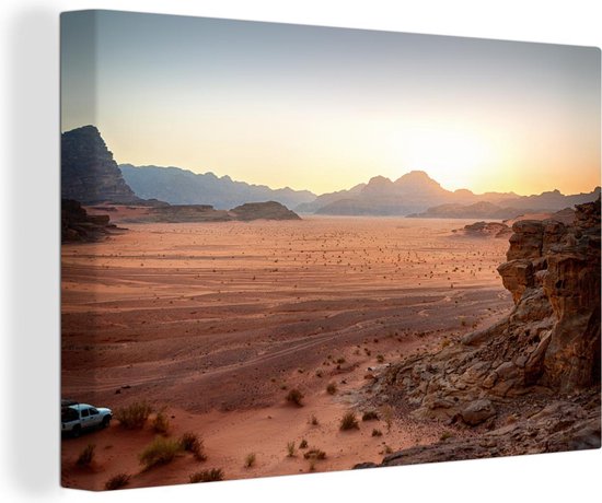 Coucher de soleil sur les roches rouges dans le Wadi Rhum Toile 90x60 cm - Tirage photo sur toile (Décoration murale salon / chambre)
