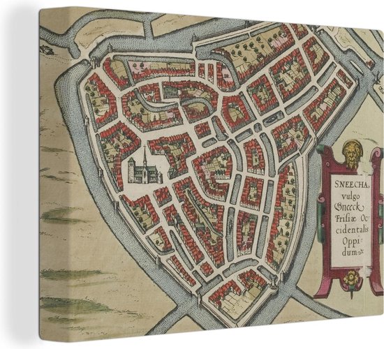 Canvas Schilderij Kaart - Sneek - Historisch - 40x30 cm - Wanddecoratie