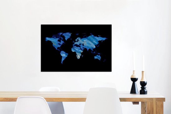 Canvas Wereldkaart - 60x40 - Wanddecoratie Wereldkaart - Zwart- Waterverf