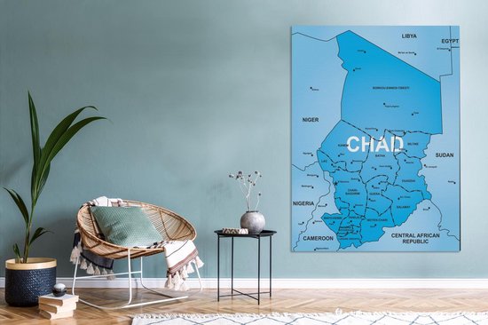 Une illustration d'une carte bleue du Tchad sur toile 120x160 cm - Tirage photo sur toile (Décoration murale salon / chambre) XXL / Groot format!