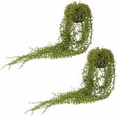 2x Groene Senecio/erwtenplant kunstplant 70 cm in hangende pot - Kunstplanten/nepplanten