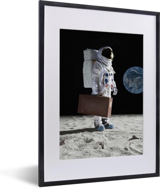 Fotolijst incl. Poster - Astronaut - Koffer - Maan - 30x40 cm - Posterlijst