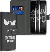 kwmobile telefoonhoesje voor Motorola Moto G9 Play / Moto E7 Plus - Hoesje met pasjeshouder in wit / zwart - Don't Touch My Phone design