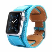 Kakapi voor Apple Watch 38 mm armbandstijl metalen gesp rundleer horlogeband met connector (blauw)