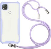 Voor OPPO A15 acryl + kleur TPU schokbestendig hoesje met nekkoord (paars)