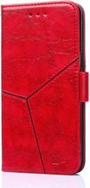 Voor OnePlus 5T Geometrisch stiksel Horizontaal Flip TPU + PU lederen hoesje met houder & kaartsleuven & portemonnee (rood)