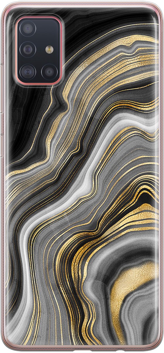 Leuke Telefoonhoesjes - Hoesje geschikt voor Samsung Galaxy A51 - Marble agate - Soft case - TPU - Print / Illustratie - Goud