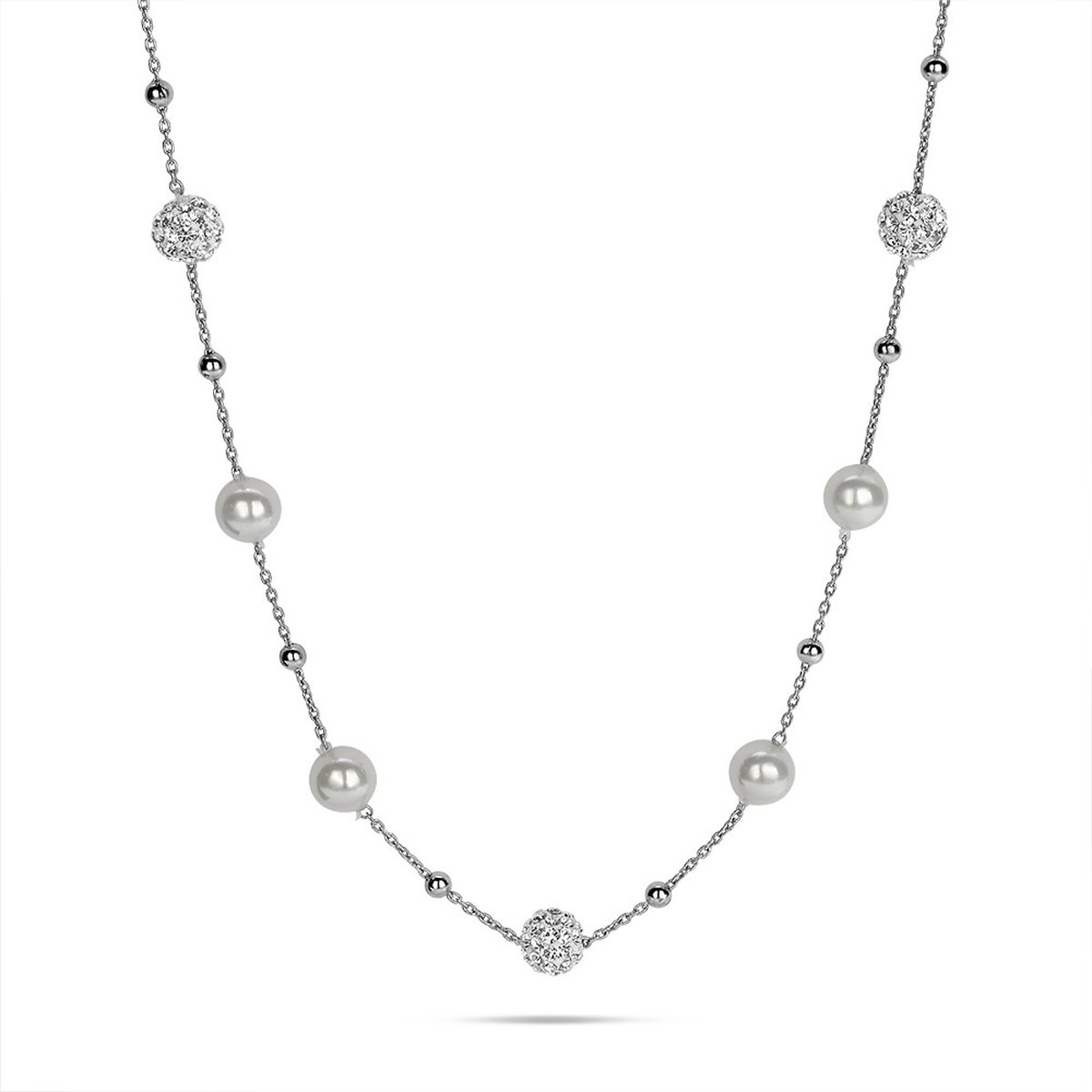 Twice As Nice Halsketting in zilver, parels en kristallen bolletjes 40cm+5cm