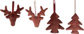 J-Line Hanger Boom/Eland Fluweel/Ribfluweel Oud Roze/Marsala Assortiment Van 4