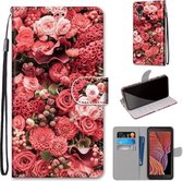 Voor Samsung Galaxy Xcover 5 Gekleurde Tekening Cross Textuur Horizontale Flip PU Lederen Case met Houder & Kaartsleuven & Portemonnee & Lanyard (Pink Rose Garden)