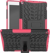 Voor Amazon Kindle Fire HD 10 2019 Tire Texture TPU + PC Shockproof Case met houder (roze)