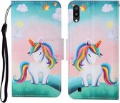 Voor Samsung Galaxy A10 / M10 Gekleurde Tekening Patroon Horizontale Flip Leren Case met Houder & Kaartsleuven & Portemonnee & Lanyard (Regenboog Eenhoorn)