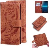 Voor Sony Xperia L4 Tiger Embossing Pattern Horizontale Flip lederen tas met houder & kaartsleuven & portemonnee (bruin)