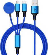 3 in 1 8-pins + Type-C / USB-C + magnetische oplaadbasis Multifunctionele oplaadkabel, lengte: 1 m (blauw)
