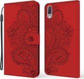 Voor Sony Xperia L3 Pauw Reliëfpatroon Horizontale Flip Leren Case met Houder & Kaartsleuven & Portemonnee & Lanyard (Rood)