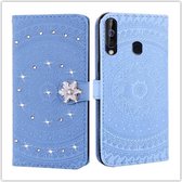Voor Galaxy A60 Pressed Printing Sticking Drill Pattern Horizontale Flip PU lederen tas met houder & kaartsleuven & portemonnee & & lanyard (blauw)