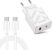 LZ-715 20W PD + QC 3.0 Dual Ports Snel opladen Reislader met USB-C / Type-C naar USB-C / Type-C datakabel, EU-stekker (wit)