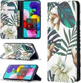 Voor Samsung Galaxy A51 Gekleurde tekening patroon onzichtbare magnetische horizontale flip PU lederen tas met houder & kaartsleuven & portemonnee (rode bladeren)