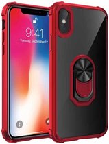 Voor iPhone X / XS schokbestendig transparant TPU + acryl beschermhoes met ringhouder (rood)