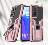 Voor Xiaomi Mi 10T Pro 5G Armor 2 in 1 PC + TPU magnetisch schokbestendig hoesje met opvouwbare houder (roségoud)