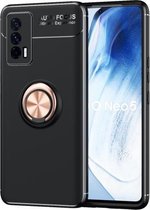 Voor vivo iQOO Neo5 metalen ringhouder 360 graden roterende TPU-hoes (zwart + roségoud)