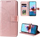 Voor Xiaomi Redmi Note 10 4G Totem Bloem Reliëf Horizontale Flip TPU + PU Lederen Case met Houder & Kaartsleuven & Portemonnee (Rose Goud)