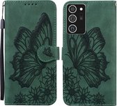 Voor Samsung Galaxy Note20 Ultra Retro Skin Feel Butterflies Embossing Horizontale Flip Leather Case met houder & kaartsleuven & portemonnee (groen)