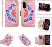 Voor Huawei Honor 30 Pro Afdrukken Tweekleurig Half Mandala-patroon Dubbelzijdige magnetische gesp Horizontale flip lederen hoes met houder & kaartsleuven & portemonnee & fotolijst & lanyard 