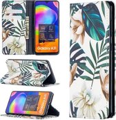 Voor Samsung Galaxy A31 Gekleurde tekening patroon onzichtbare magnetische horizontale flip PU lederen tas met houder & kaartsleuven & portemonnee (rode bladeren)