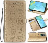 Voor Huawei Honor 30S Mooie Kat en Hond Embossing Patroon Horizontale Flip Leren Case, met Houder & Kaartsleuven & Portemonnee & Cartoon Sluiting & Lanyard (Goud)