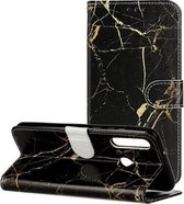 Voor Huawei Y6p Gekleurde Tekening Marmer Patroon Horizontale Flip PU Lederen Case met Houder & Kaartsleuven & Portemonnee (Zwart Goud Marmer)