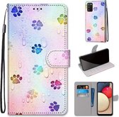 Voor Samsung Galaxy A02s / M02s Gekleurde Tekening Cross Textuur Horizontale Flip PU Lederen Case met Houder & Kaartsleuven & Portemonnee & Lanyard (Voetafdruk Waterdruppels)