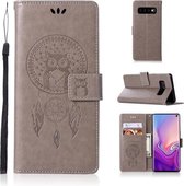 Windgong Uil Embossing Patroon Horizontale Flip lederen tas met houder & kaartsleuven & portemonnee voor Galaxy S10 (grijs)