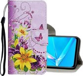 Voor OPPO A92 Gekleurde tekening patroon Horizontale flip lederen tas met houder & kaartsleuven & portemonnee (Lily)