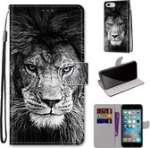 Gekleurde tekening Cross Texture Horizontale Flip PU lederen tas met houder & kaartsleuven & portemonnee & lanyard voor iPhone 6 / 6s (B11 zwart-witte leeuwenkop)