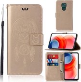 Voor Motorola Moto G Play (2021) Windgong Uil Embossing Patroon Horizontale Flip Leren Case met Houder & Kaartsleuven & Portemonnee (Goud)