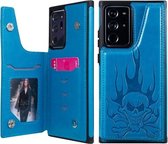 Voor Samsung Galaxy Note20 Ultra Skull Head Embossing Pattern Schokbestendige beschermhoes met houder & kaartsleuven & portemonnee (blauw)
