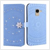 Voor Galaxy J6 2018 Pressed Printing Sticking Drill Pattern Horizontal Flip PU Leather Case with Holder & Card Slots & Wallet & & Lanyard (Blue)