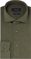 Profuomo Originale slim fit jersey overhemd - knitted shirt pique - army groen melange - Strijkvrij - Boordmaat: 44