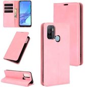 Voor OPPO A53 2020 / OPPO A32 2020 Retro-skin Zakelijke magnetische zuignap lederen tas met houder & kaartsleuven & portemonnee (roze)