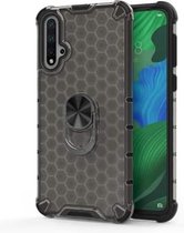 Voor Huawei Nova 5 schokbestendige honingraat PC + TPU ringhouder beschermhoes (grijs)